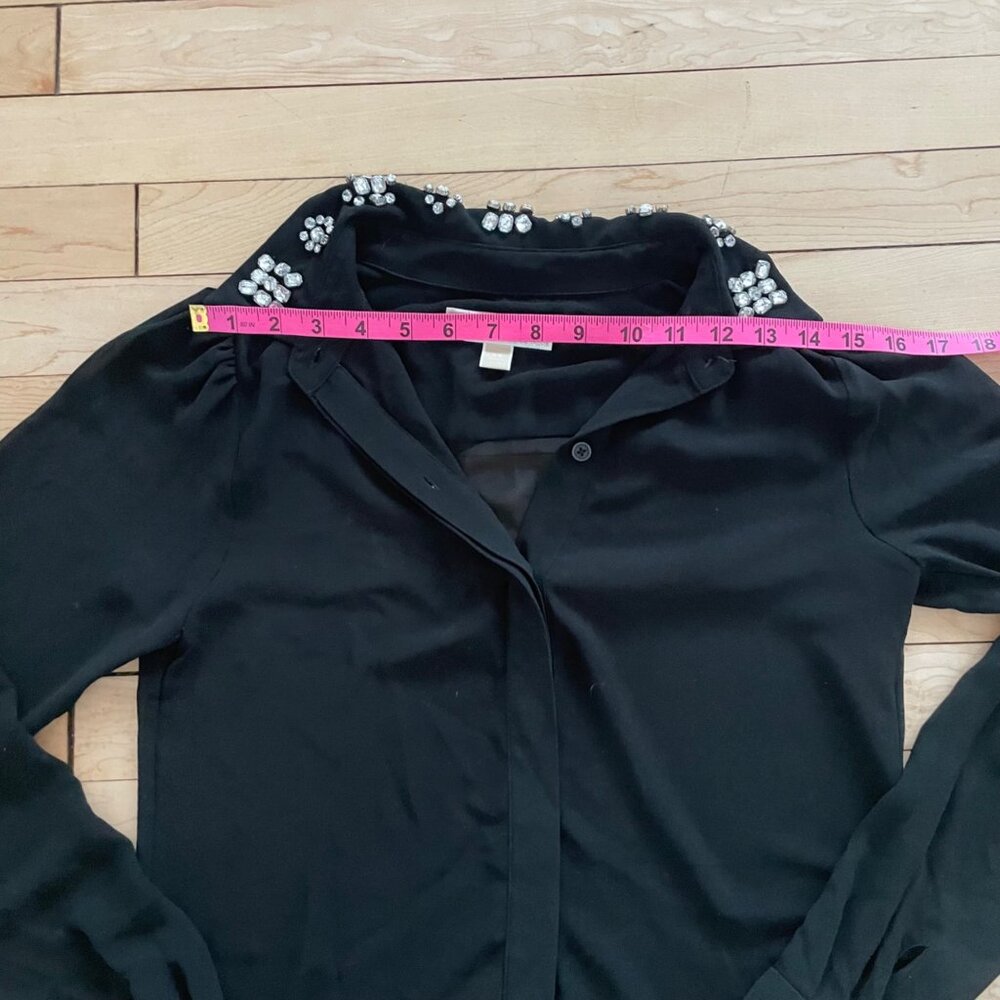 Michael Kors Embellished Collar Sheer Blouse XS Black Jewel Rhinestone Top Glam - Picture 11 of 14